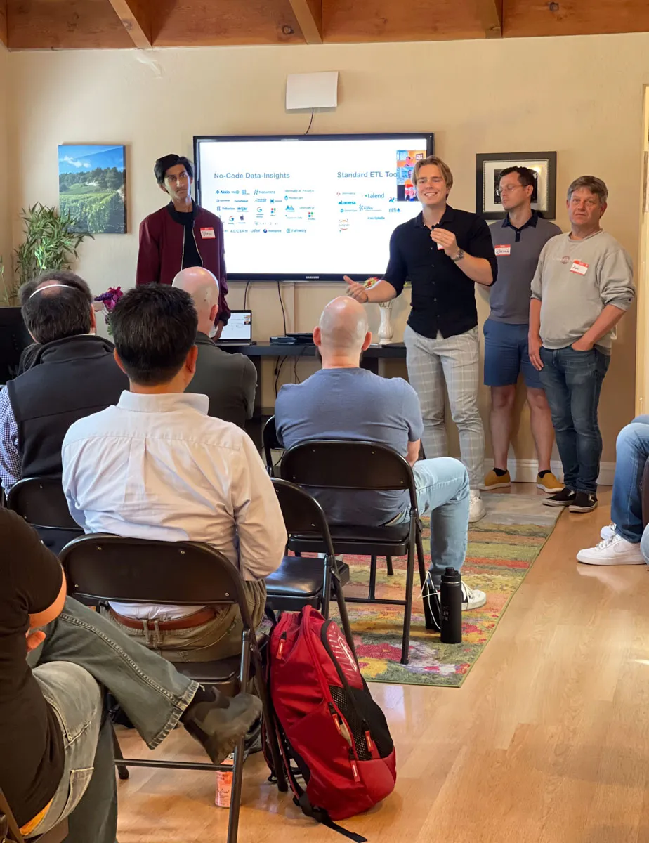 Founders pitching in front of a crowd